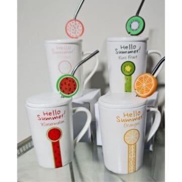 Taza diseño frutas con bombilla